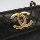 CHANEL Bicolore Chain Deca COCO Mark Bag Lamb Skin Black CC Auth yk15897-18