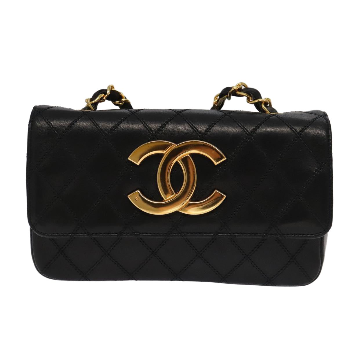 CHANEL Bicolore Chain Deca COCO Mark Bag Lamb Skin Black CC Auth yk15897 - 0