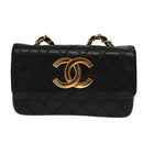 CHANEL Bicolore Chain Deca COCO Mark Bag Lamb Skin Black CC Auth yk15897-13