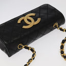CHANEL Bicolore Chain Deca COCO Mark Bag Lamb Skin Black CC Auth yk15897-6