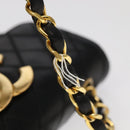 CHANEL Bicolore Chain Deca COCO Mark Bag Lamb Skin Black CC Auth yk15897-8