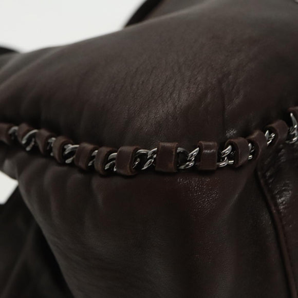 CHANEL Chain Hand Bag Lamb Skin Brown CC Auth yk15907AM