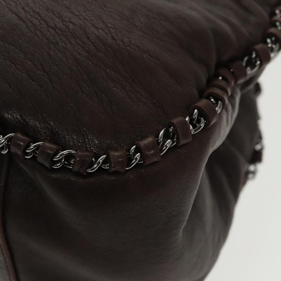 CHANEL Chain Hand Bag Lamb Skin Brown CC Auth yk15907AM