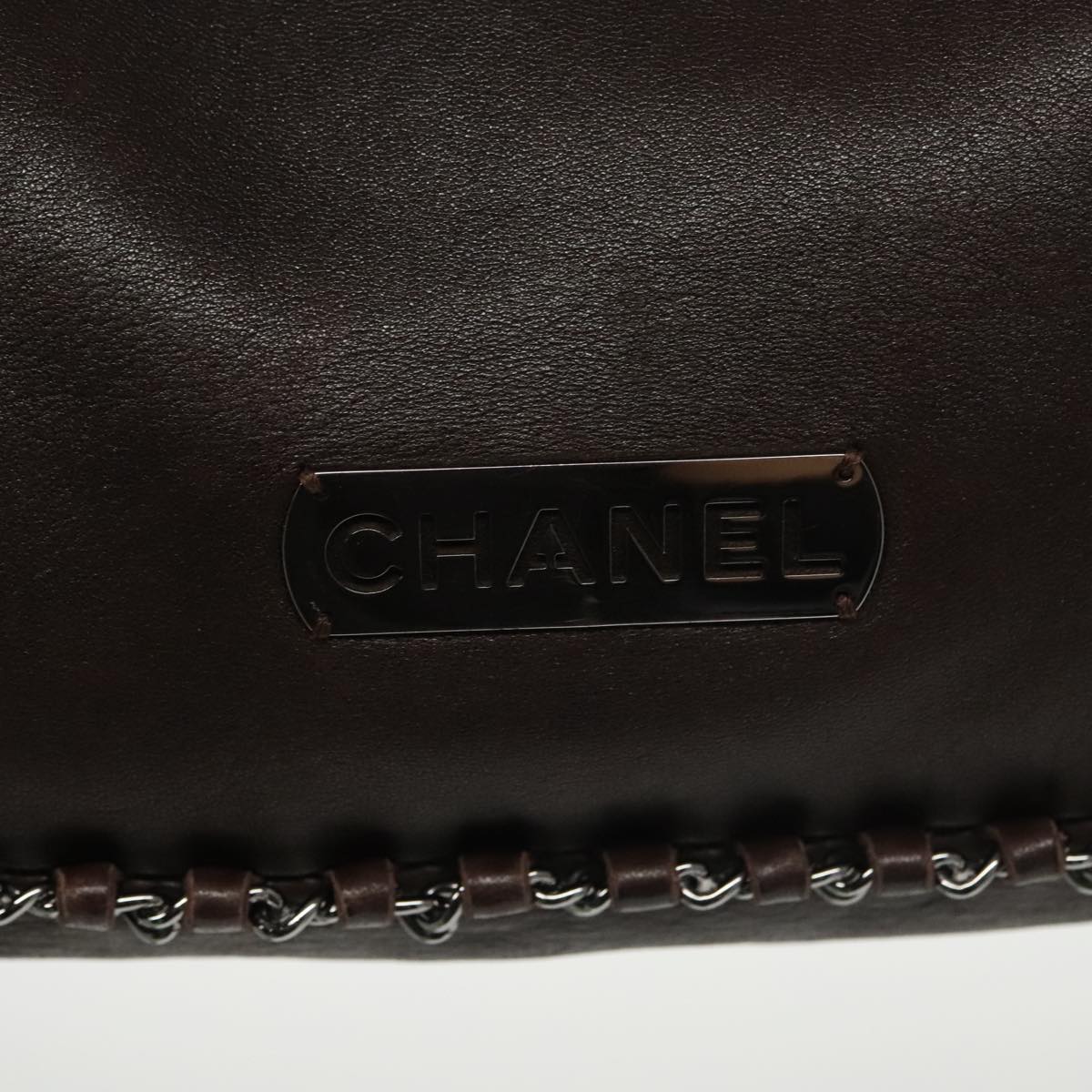 CHANEL Chain Hand Bag Lamb Skin Brown CC Auth yk15907A