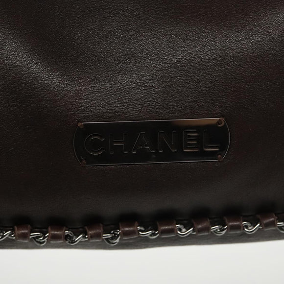 CHANEL Chain Hand Bag Lamb Skin Brown CC Auth yk15907AM