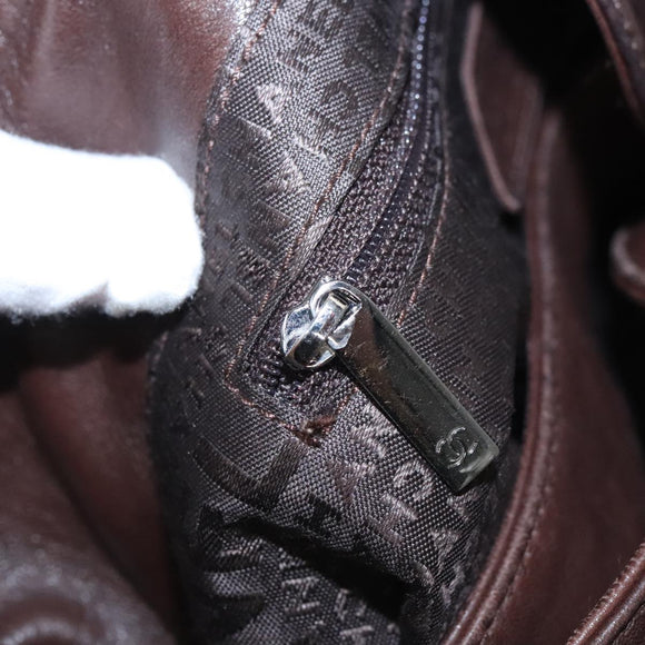 CHANEL Chain Hand Bag Lamb Skin Brown CC Auth yk15907AM