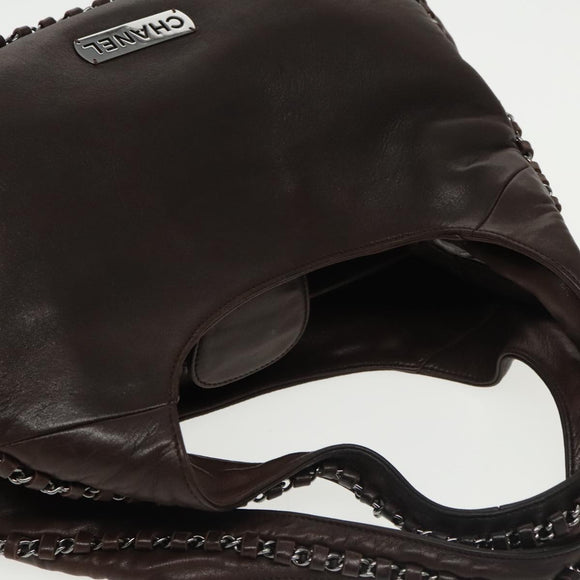 CHANEL Chain Hand Bag Lamb Skin Brown CC Auth yk15907AM