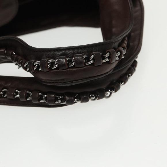 CHANEL Chain Hand Bag Lamb Skin Brown CC Auth yk15907AM