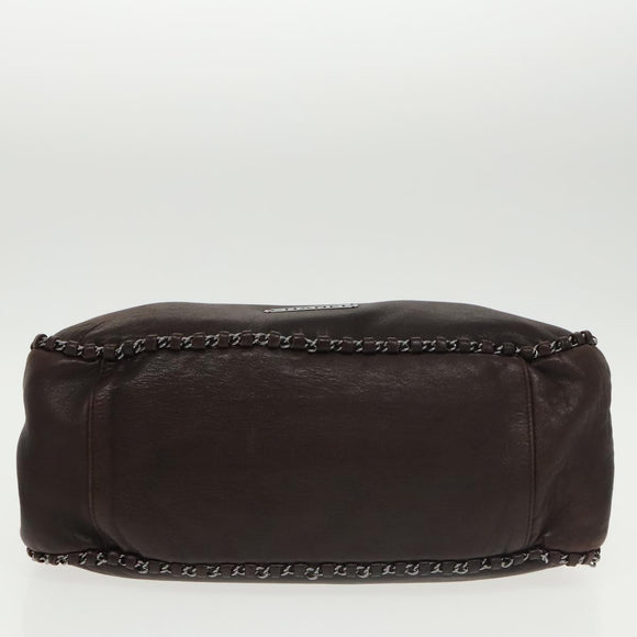 CHANEL Chain Hand Bag Lamb Skin Brown CC Auth yk15907AM
