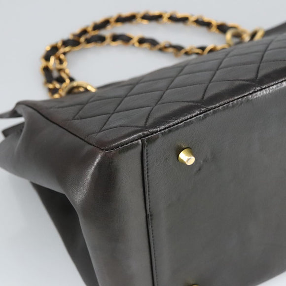 CHANEL Matelasse Chain Hand Bag Lamb Skin Black Gold CC Auth yk15908V
