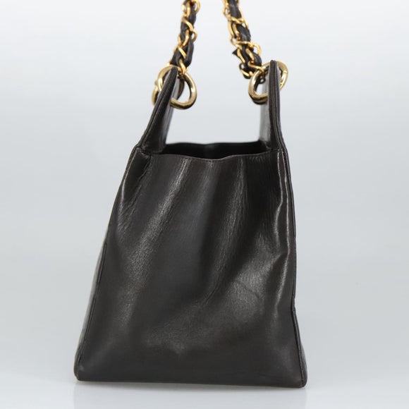 CHANEL Matelasse Chain Hand Bag Lamb Skin Black Gold CC Auth yk15908V