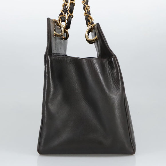 CHANEL Matelasse Chain Hand Bag Lamb Skin Black Gold CC Auth yk15908A