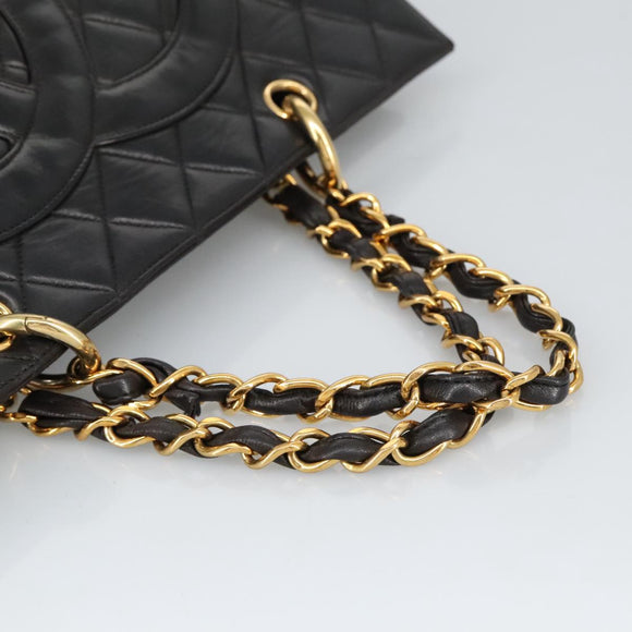 CHANEL Matelasse Chain Hand Bag Lamb Skin Black Gold CC Auth yk15908V