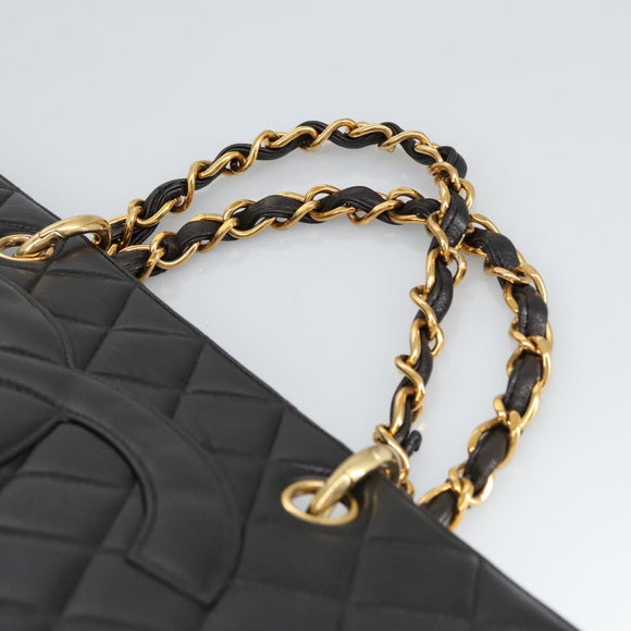 CHANEL Matelasse Chain Hand Bag Lamb Skin Black Gold CC Auth yk15908A