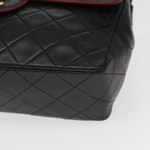CHANEL Matelasse Turn Lock Chain Bag Lamb Skin Black Gold CC Auth yk15912V