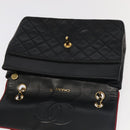 CHANEL Matelasse Turn Lock Chain Bag Lamb Skin Black Gold CC Auth yk15912V-10