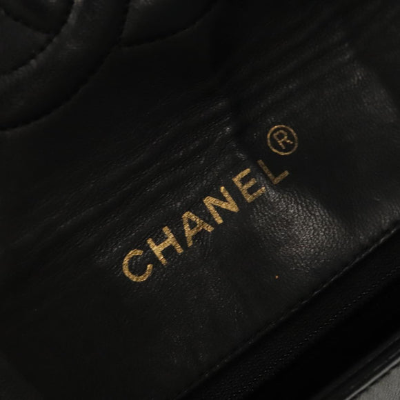CHANEL Matelasse Turn Lock Chain Bag Lamb Skin Black Gold CC Auth yk15912V