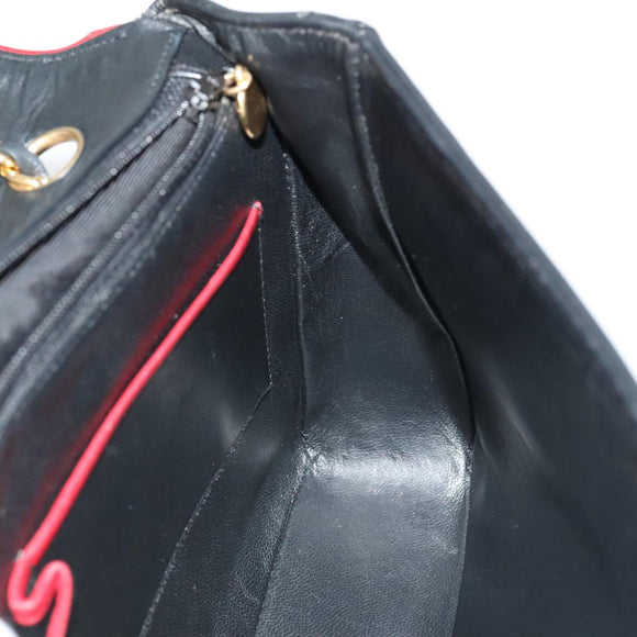 CHANEL Matelasse Turn Lock Chain Bag Lamb Skin Black Gold CC Auth yk15912V