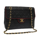 CHANEL Matelasse Turn Lock Chain Bag Lamb Skin Black Gold CC Auth yk15912V-1