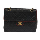 CHANEL Matelasse Turn Lock Chain Bag Lamb Skin Black Gold CC Auth yk15912V-13