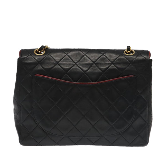 CHANEL Matelasse Turn Lock Chain Bag Lamb Skin Black Gold CC Auth yk15912V