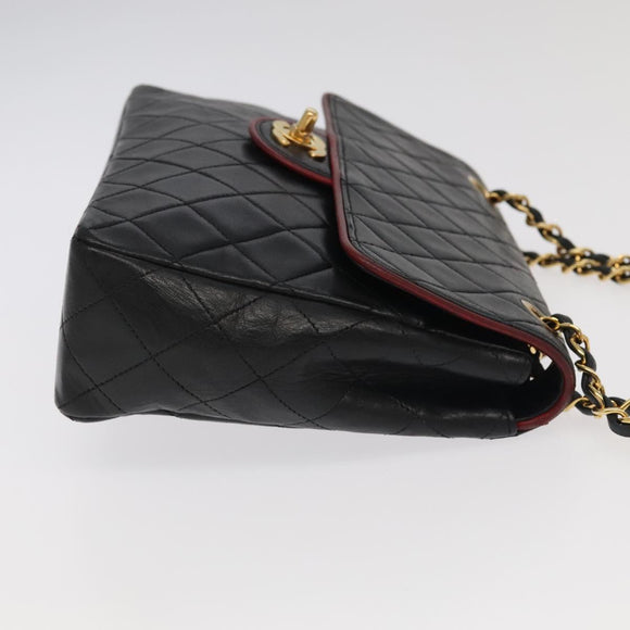 CHANEL Matelasse Turn Lock Chain Bag Lamb Skin Black Gold CC Auth yk15912V