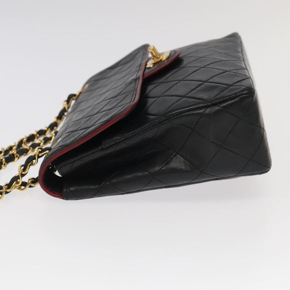 CHANEL Matelasse Turn Lock Chain Bag Lamb Skin Black Gold CC Auth yk15912V