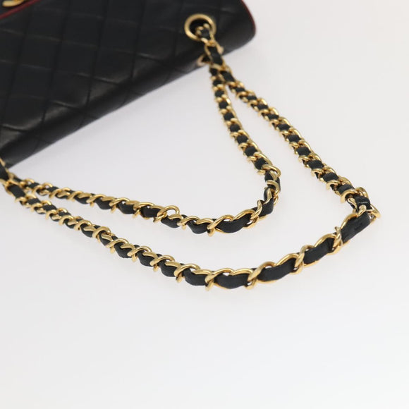 CHANEL Matelasse Turn Lock Chain Bag Lamb Skin Black Gold CC Auth yk15912V