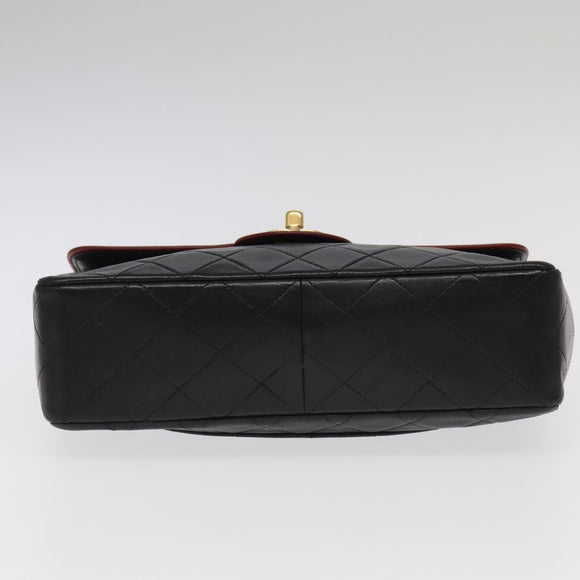CHANEL Matelasse Turn Lock Chain Bag Lamb Skin Black Gold CC Auth yk15912V