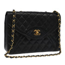 CHANEL Matelasse Chain Hand Bag Lamb Skin Black Gold CC Auth yk15914A-1