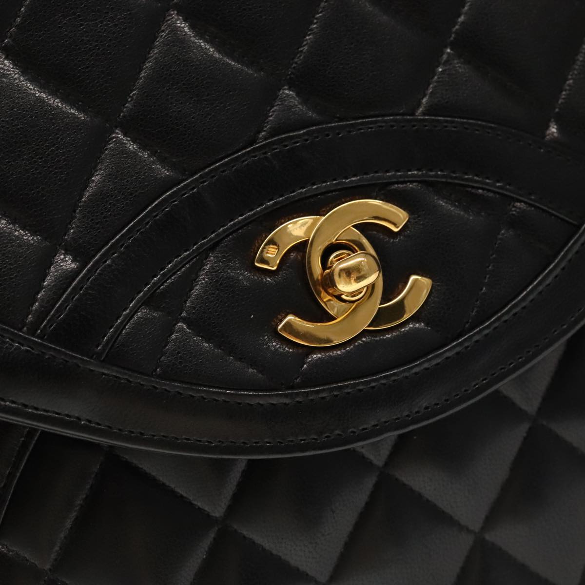 CHANEL Matelasse Chain Hand Bag Lamb Skin Black Gold CC Auth yk15914A