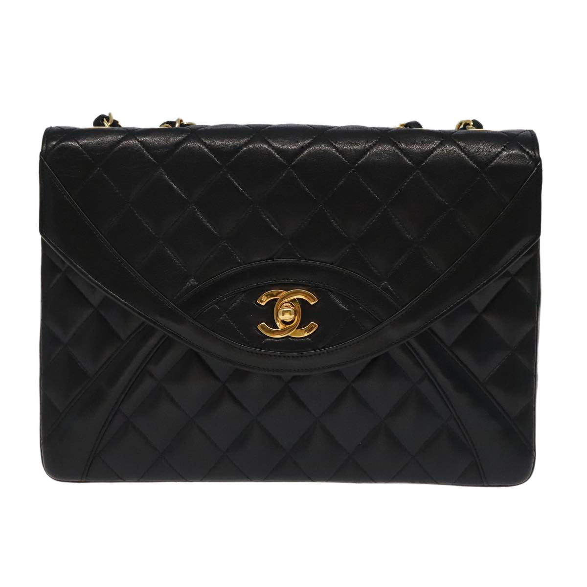 CHANEL Matelasse Chain Hand Bag Lamb Skin Black Gold CC Auth yk15914A - 0