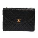 CHANEL Matelasse Chain Hand Bag Lamb Skin Black Gold CC Auth yk15914A-2