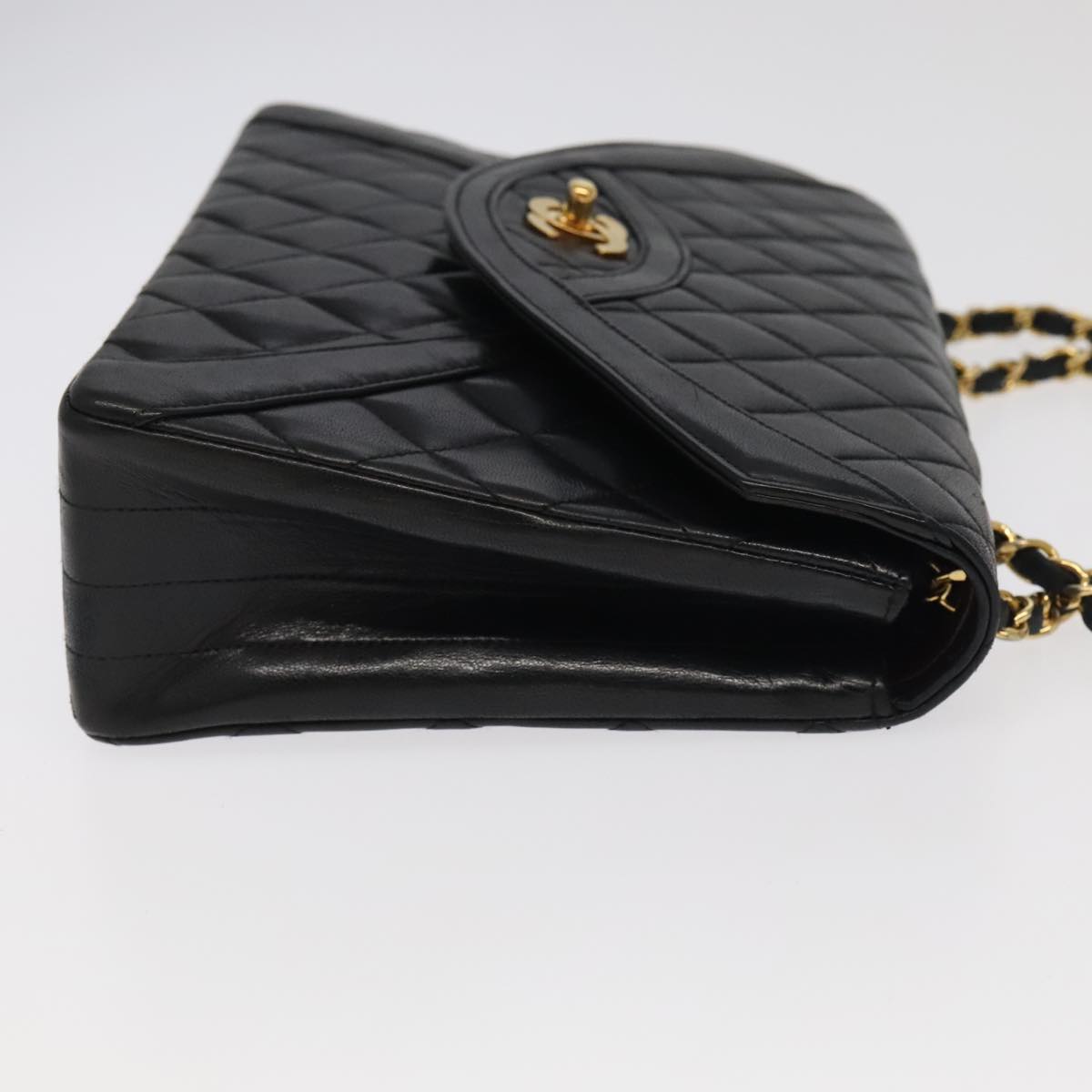 CHANEL Matelasse Chain Hand Bag Lamb Skin Black Gold CC Auth yk15914A