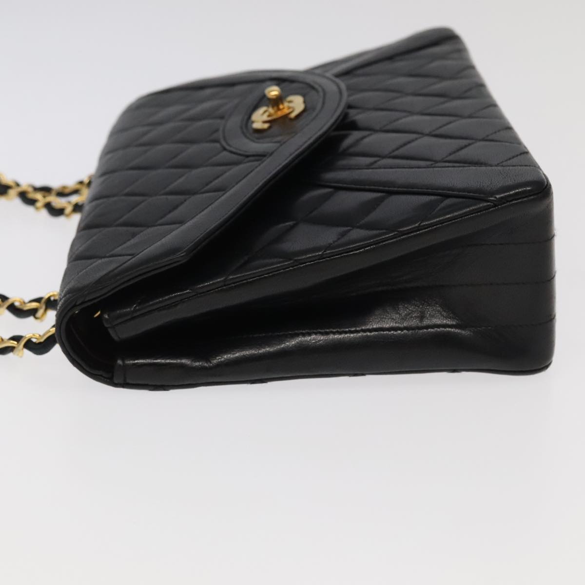 CHANEL Matelasse Chain Hand Bag Lamb Skin Black Gold CC Auth yk15914A