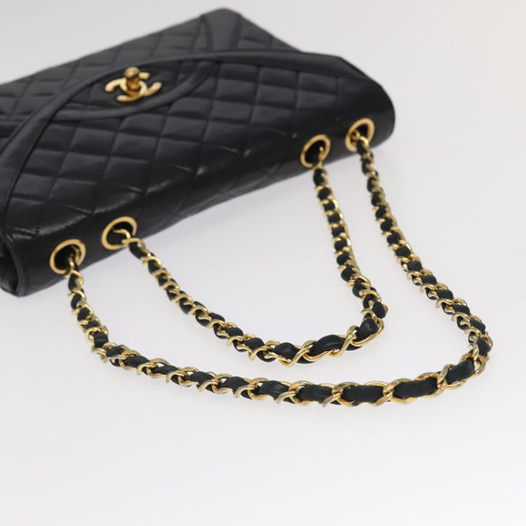 CHANEL Matelasse Chain Hand Bag Lamb Skin Black Gold CC Auth yk15914A