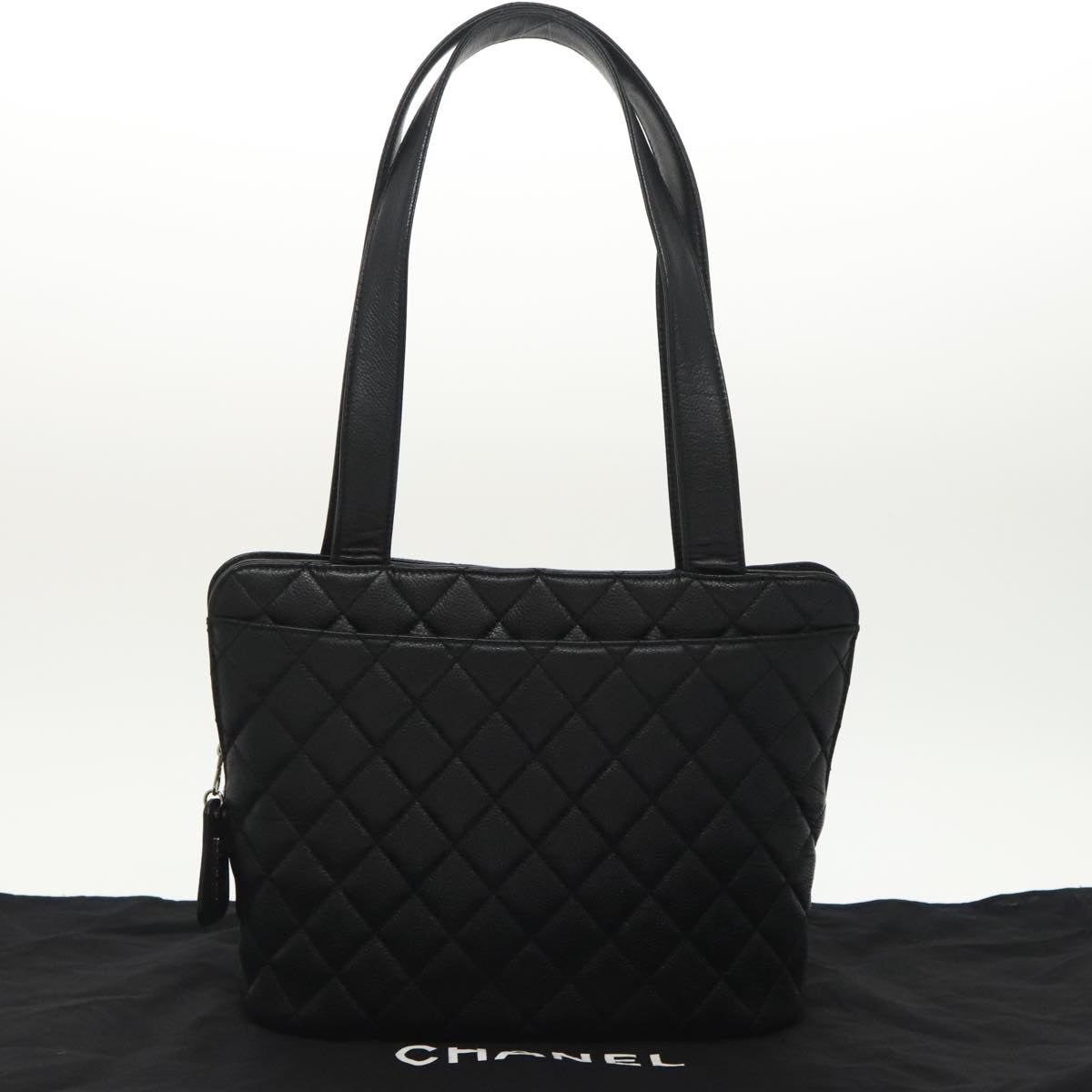 CHANEL Matelasse Tote Bag Caviar Skin Black CC Auth yk15918A