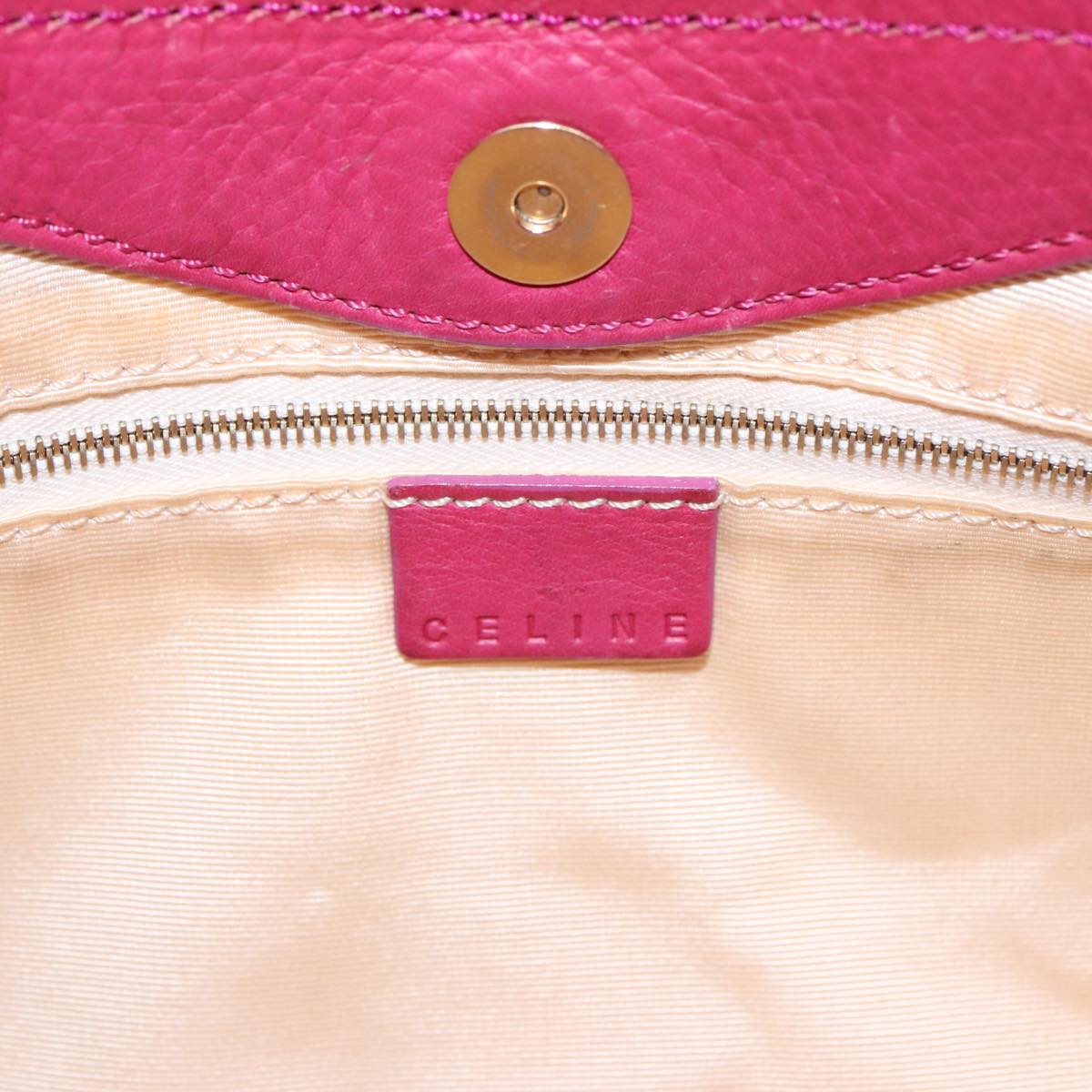 CELINE Shoulder Bag Leather Pink Gold Auth yk15928