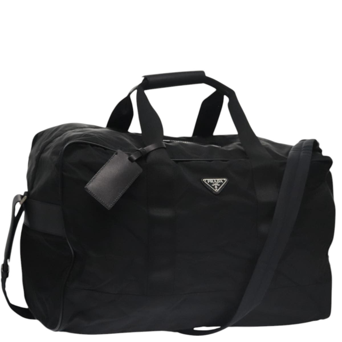 PRADA Boston Bag Nylon 2way Black Silver Auth yk15929