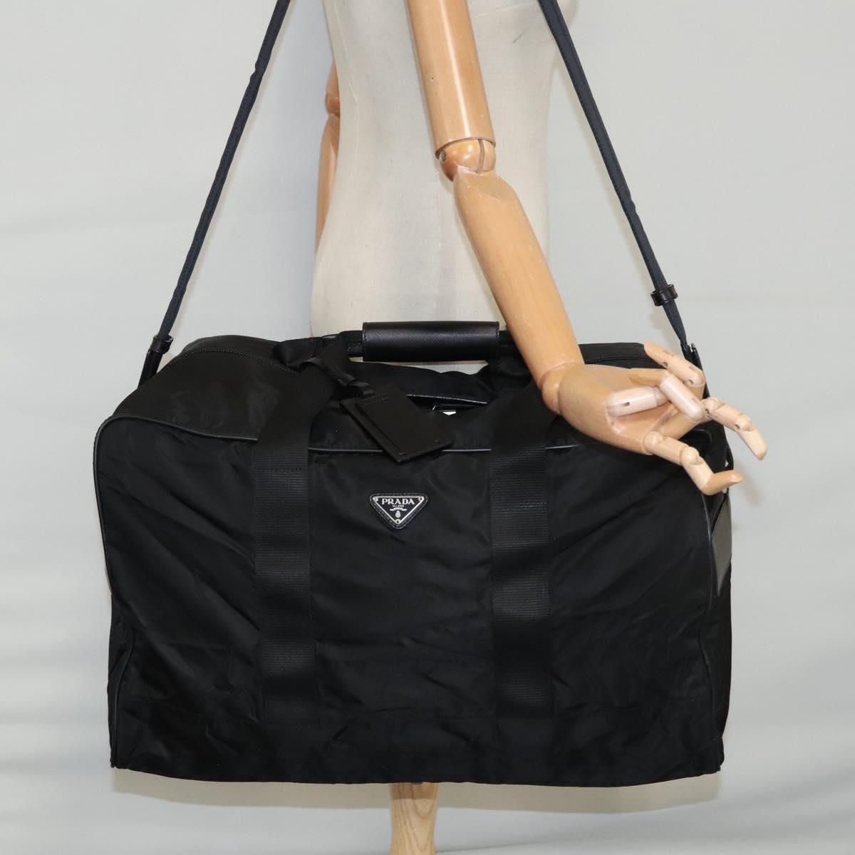 PRADA Boston Bag Nylon 2way Black Silver Auth yk15929