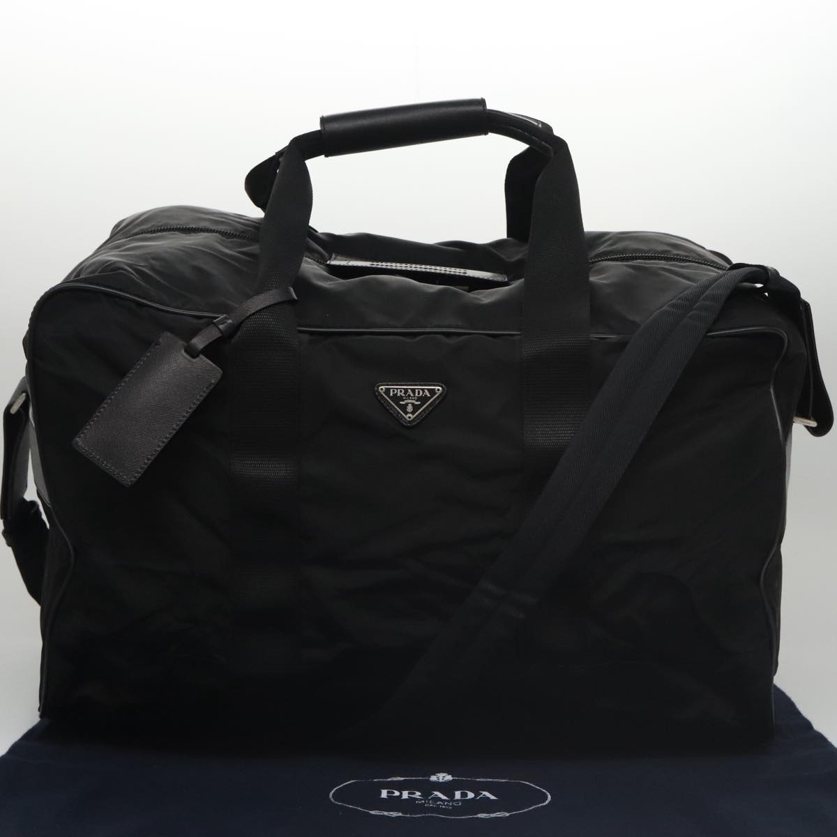 PRADA Boston Bag Nylon 2way Black Silver Auth yk15929