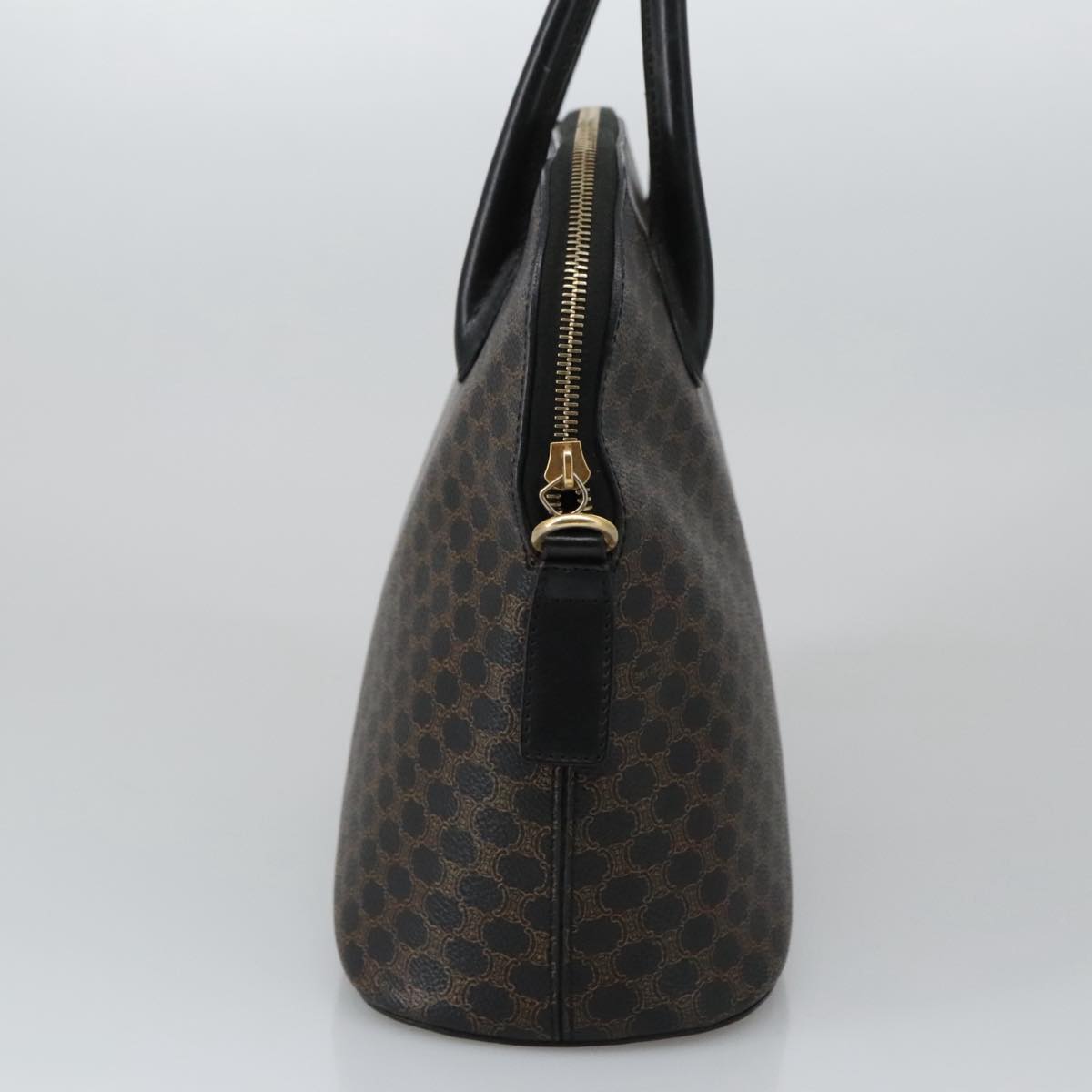 CELINE Macadam Canvas Hand Bag PVC Leather Black Gold Auth yk15939