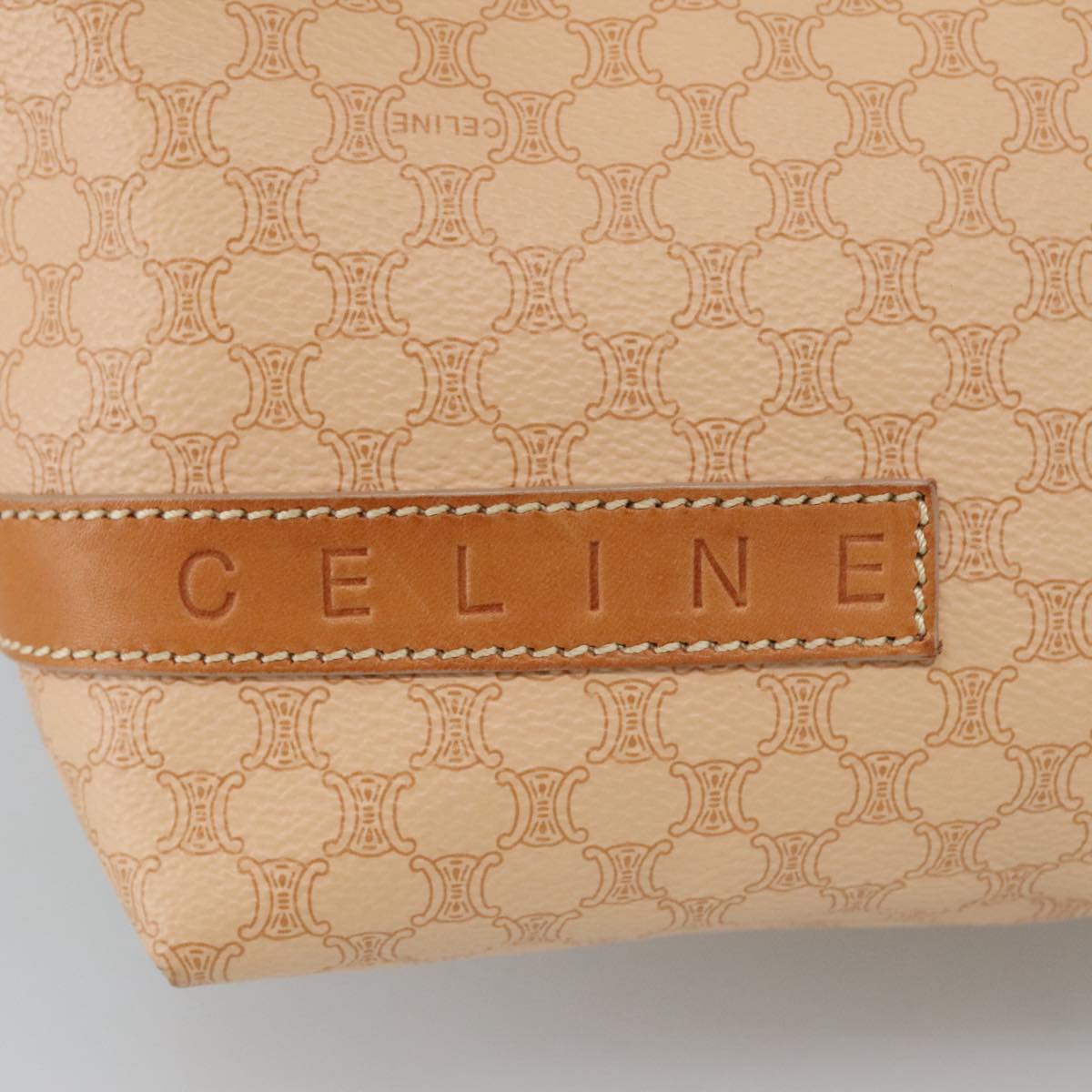 CELINE Macadam Canvas Hand Bag PVC Leather Beige Gold Auth yk15940