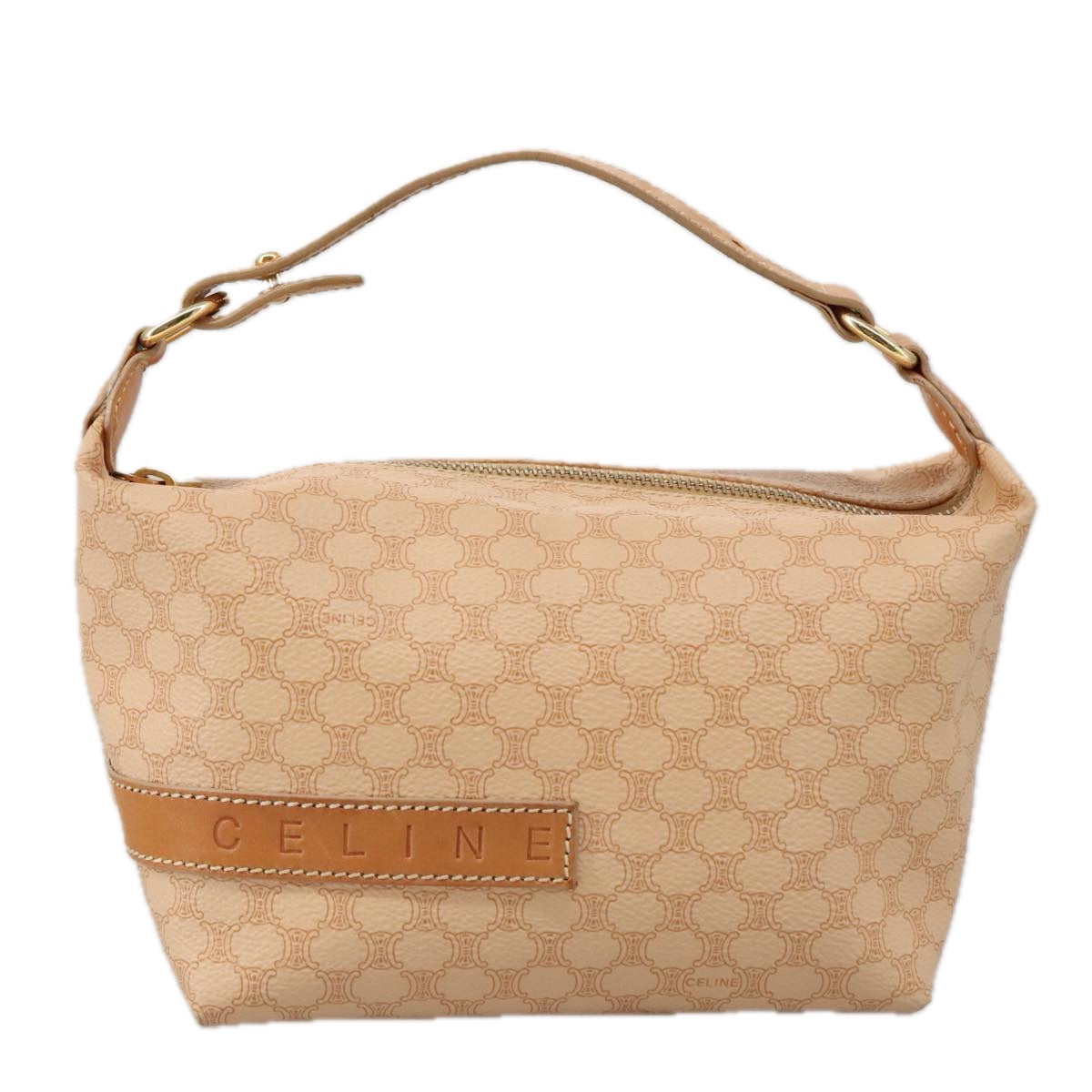 CELINE Macadam Canvas Hand Bag PVC Leather Beige Gold Auth yk15940