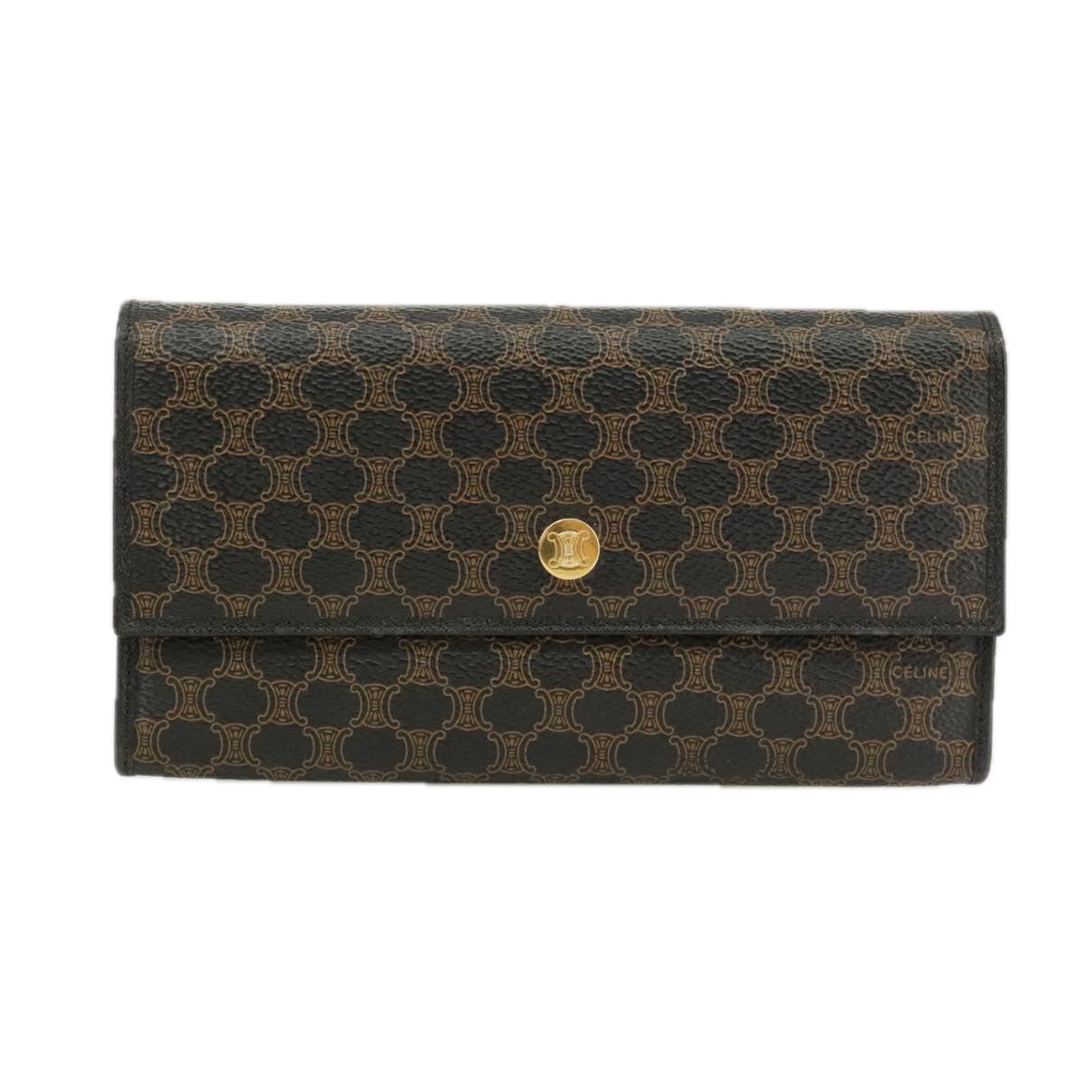 CELINE Macadam Canvas Wallet PVC Leather Gold Brown Auth yk15950