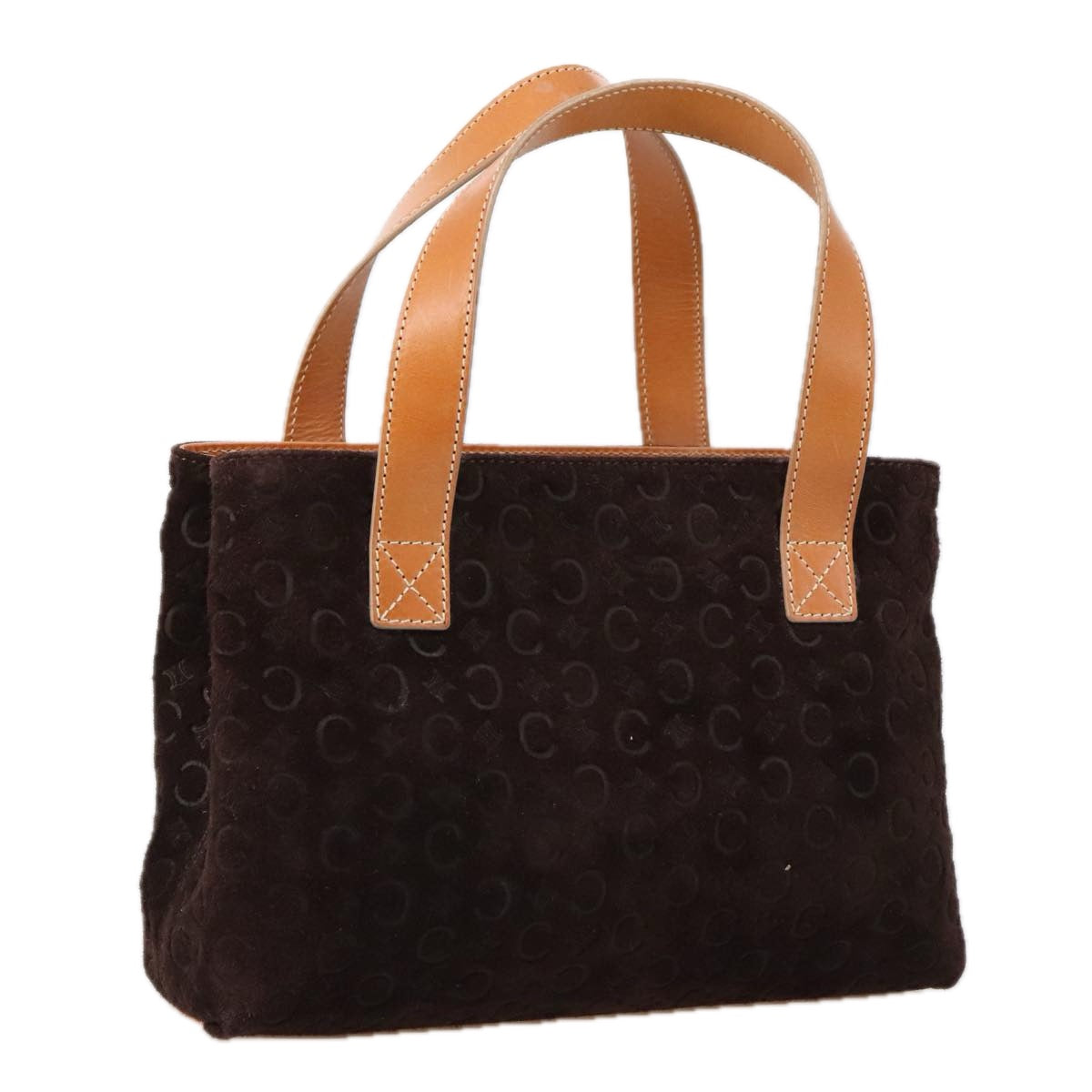 CELINE C Macadam Canvas Hand Bag Suede Brown Gold Auth yk15954