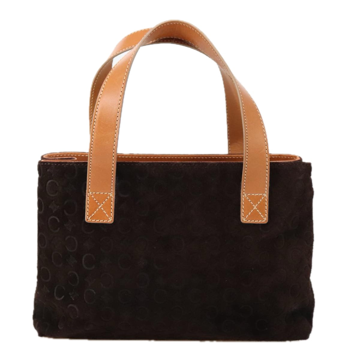 CELINE C Macadam Canvas Hand Bag Suede Brown Gold Auth yk15954