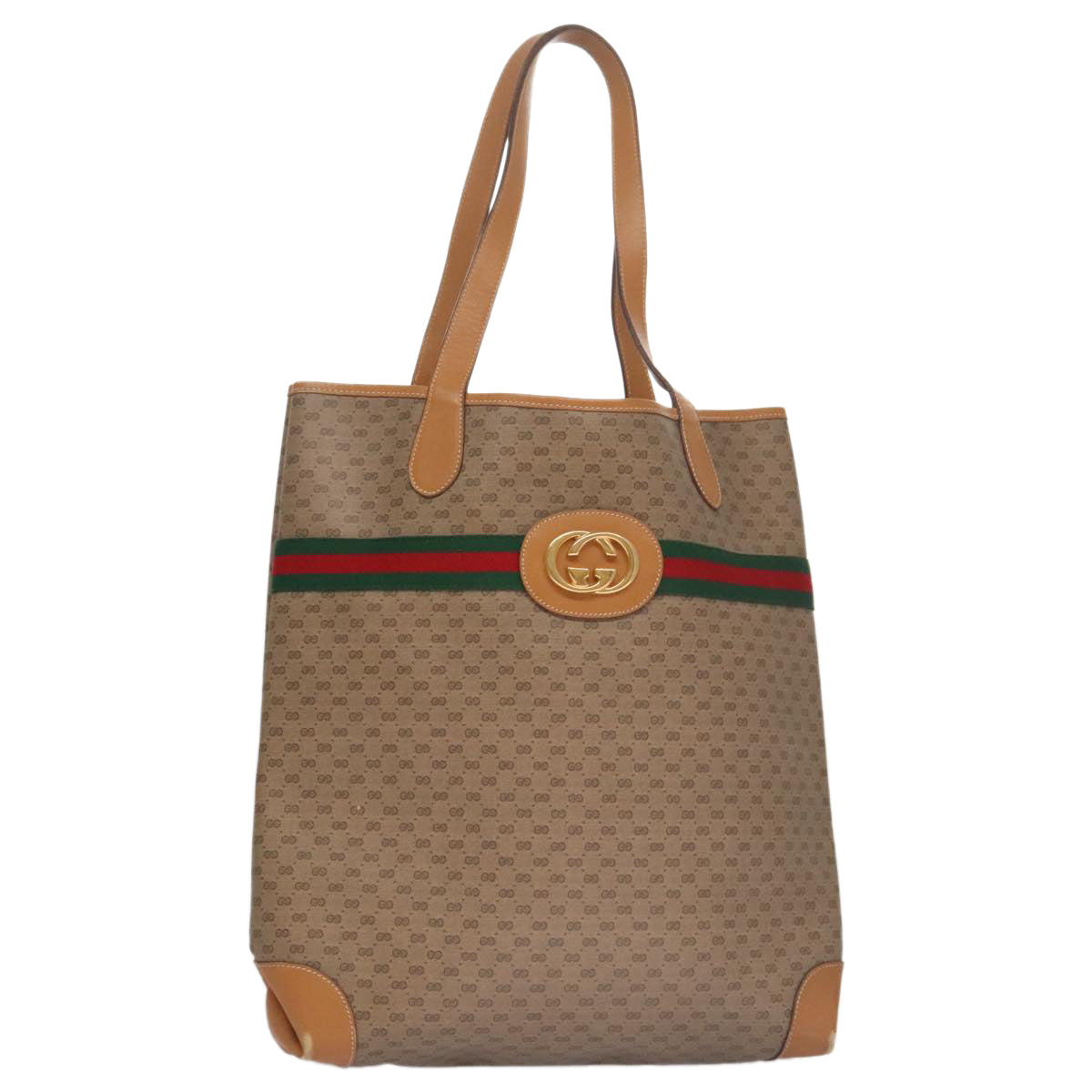 GUCCI Micro GG Canvas Web Sherry Line Tote Bag Beige Gold Auth yk15955