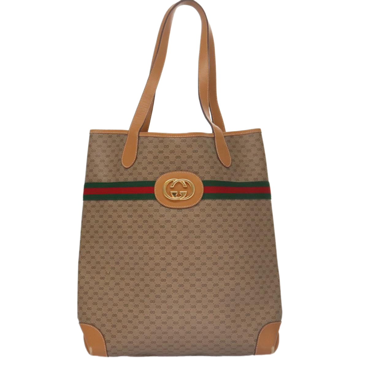 GUCCI Micro GG Canvas Web Sherry Line Tote Bag Beige Gold Auth yk15955