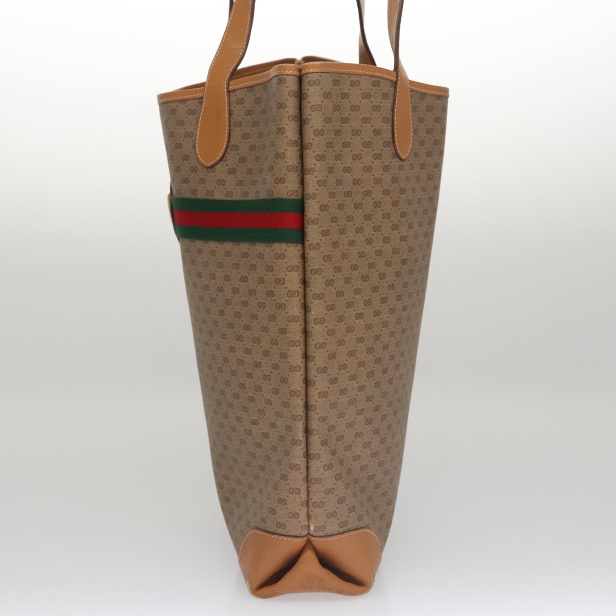 GUCCI Micro GG Canvas Web Sherry Line Tote Bag Beige Gold Auth yk15955